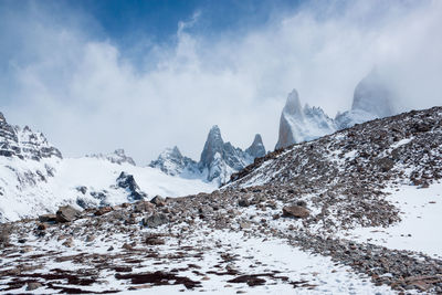 Snow covered mountain against sky