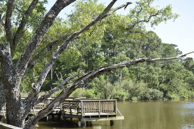 Built structure by trees against sky