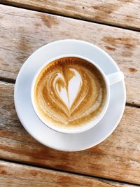 High angle view of cappuccino on table