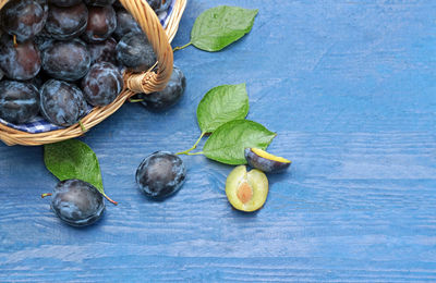 High angle view of fruits in bowl on table