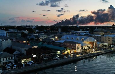 View of town at sunset