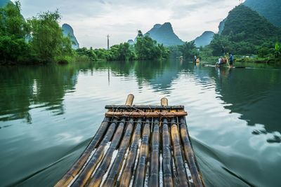 Wooden raft in li river