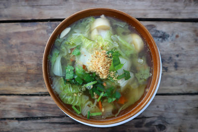 High angle view of food in bowl on table