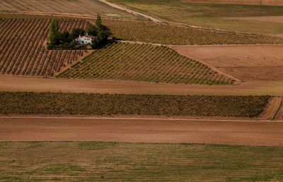 Aerial view of a country house in field in castilla la mancha, spain