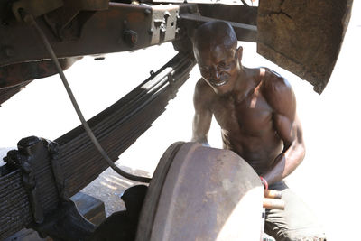 Man working on boat