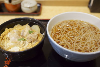 Close-up of soup in bowl on table