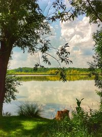 Scenic view of lake against sky