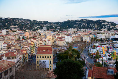 High angle view of townscape against sky