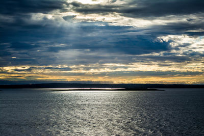 Scenic view of sea against dramatic sky