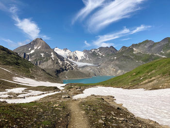 Scenic view of snowcapped mountains against sky