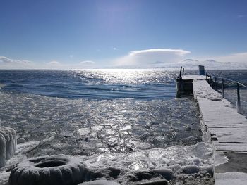 Scenic view of sea against sky during winter