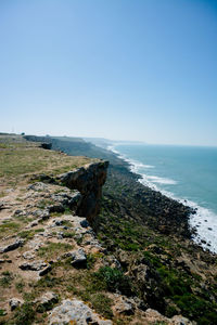 Scenic view of sea against clear sky