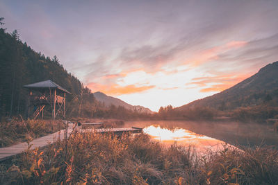 Scenic view of lake against sky during sunset