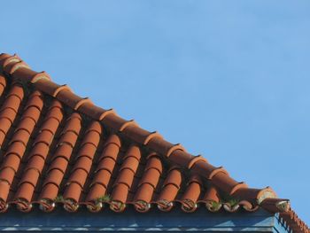 Low angle view of roof tiles against clear sky