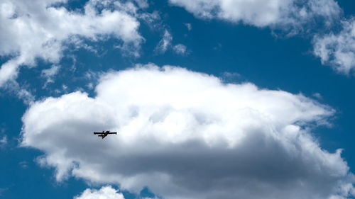 Low angle view of airplane flying in sky