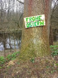 Information sign on tree trunk