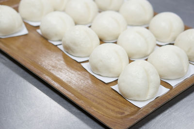 High angle view of eggs in container on table