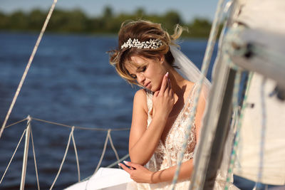 Bride on a sailing yacht