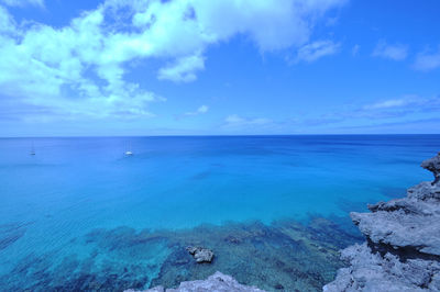 Scenic view of sea against blue sky