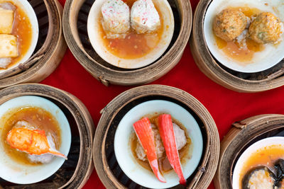 High angle view of meal served on table