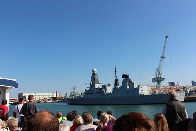 View of harbor against clear sky