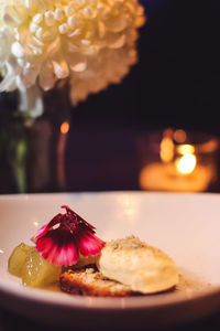 Close-up of dessert in plate on table