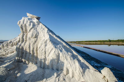 View of lake against clear blue sky