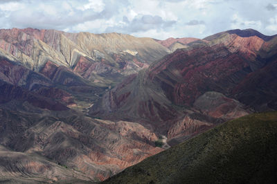 Scenic view of mountains against cloudy sky