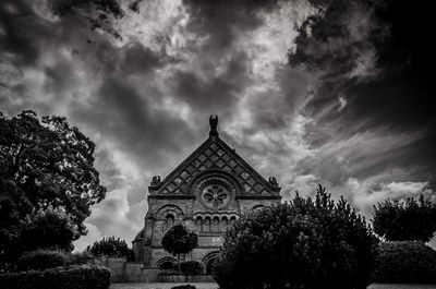 Low angle view of church against cloudy sky