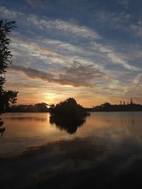 Scenic view of lake against sky during sunset