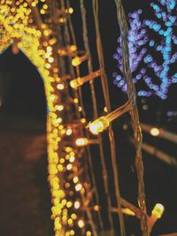 Close-up of illuminated christmas tree at night