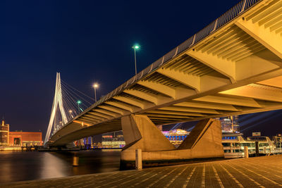 Cityscape of rotterdam at night, erasmus bridge.