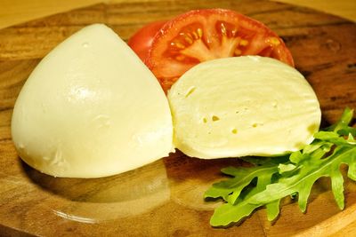 High angle view of chopped slices on cutting board