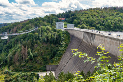 High angle view of dam against sky