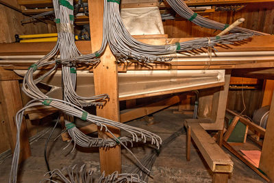 Close-up of electrical cables on wood