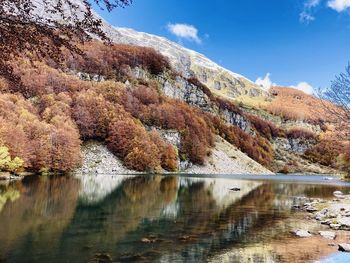 Scenic view of lake against sky during autumn