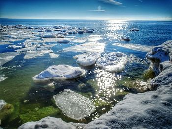 Aerial view of frozen sea against sky