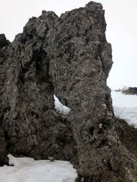 View of bird on rock against sky