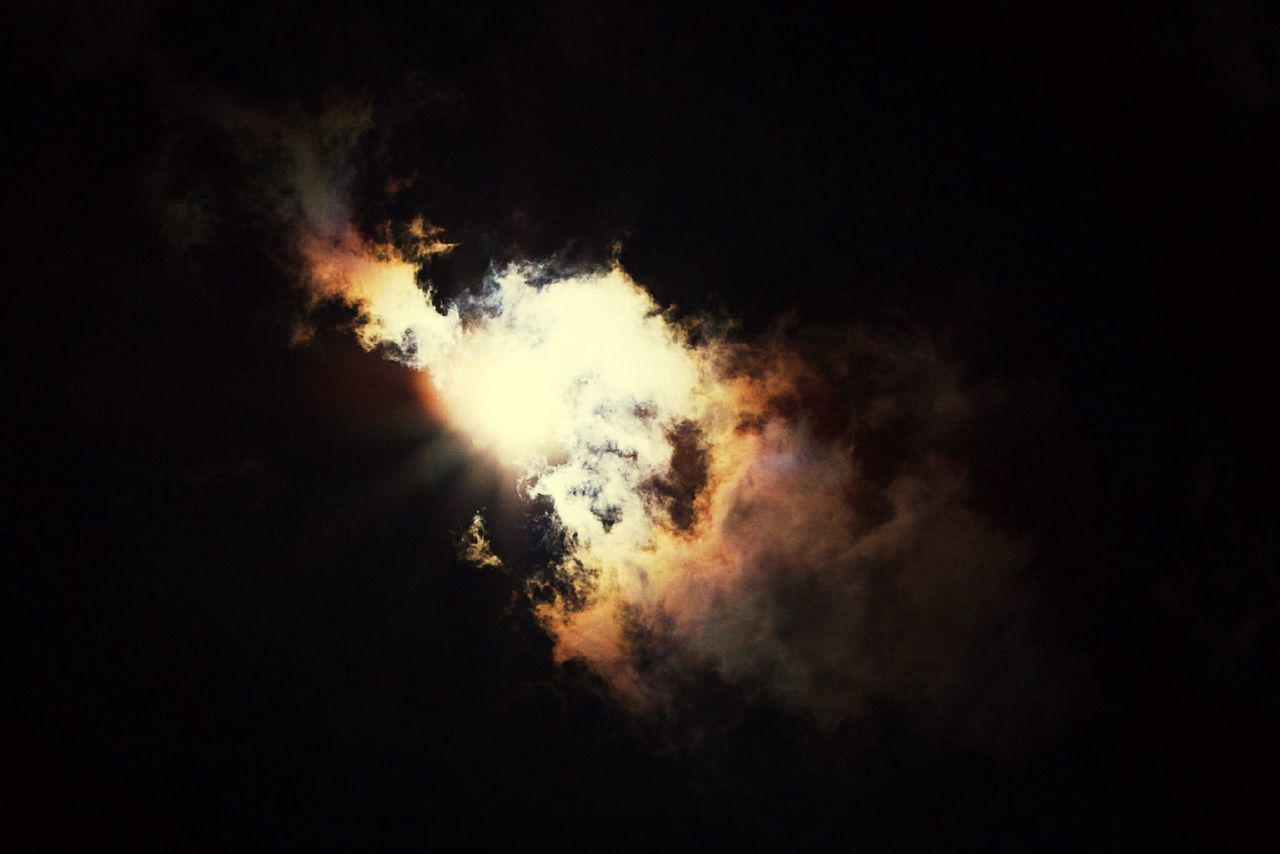 sky, night, beauty in nature, cloud - sky, scenics, low angle view, tranquility, tranquil scene, nature, silhouette, dark, cloudy, weather, idyllic, storm cloud, dramatic sky, overcast, glowing, outdoors, power in nature