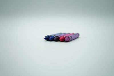 High angle view of multi colored pencils on table