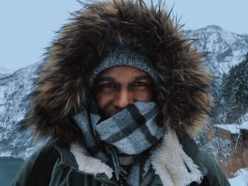 Portrait of woman in snow