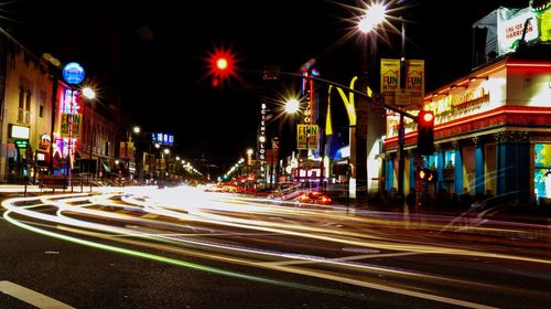 Light trails on city street at night