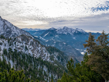 Scenic view of snowcapped mountains against sky