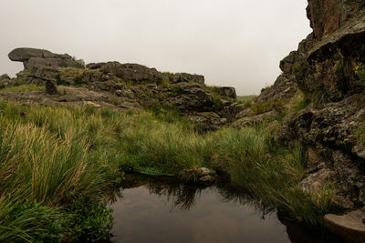 Scenic view of rocks against sky