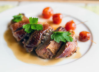 Close-up of meal served in plate