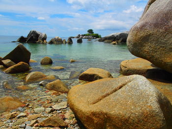 Rocks in sea against sky