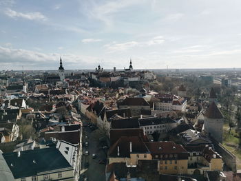 High angle view of buildings in city