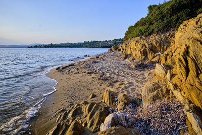 Scenic view of sea against clear sky