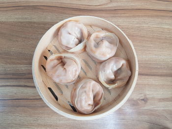 High angle view of food in bowl on table