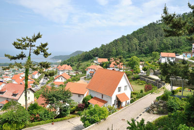 High angle view of townscape against sky